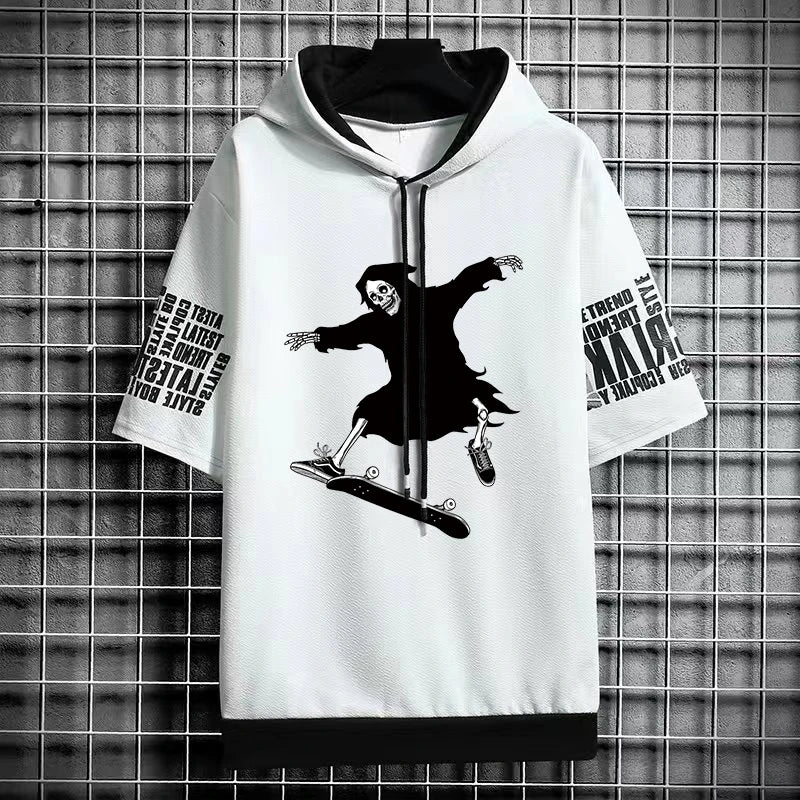 Men's Winter Hooded Skeleton Print T-Shirt - Harajuku Tee
