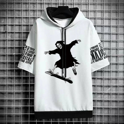 Men's Winter Hooded Skeleton Print T-Shirt - Harajuku Tee
