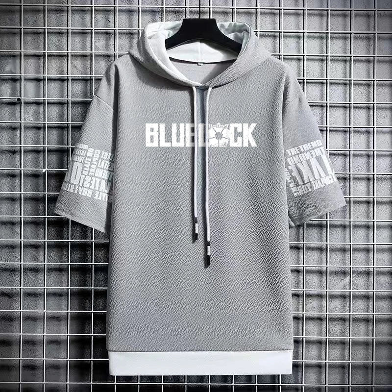 Men's Blue Lock Anime T-Shirt - Hooded Short Sleeve Tee