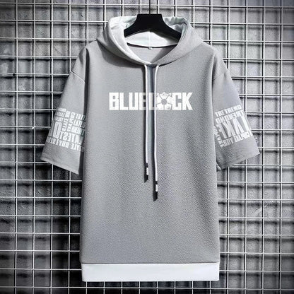 Men's Blue Lock Anime T-Shirt - Hooded Short Sleeve Tee