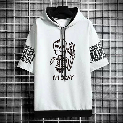 Winter Men's Hooded T-Shirt - Harajuku Skull Print Style