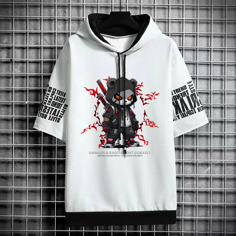 Men's Harajuku Hooded T-Shirt - Korean Fashion Streetwear