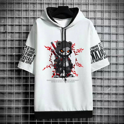 Men's Harajuku Hooded T-Shirt - Korean Fashion Streetwear