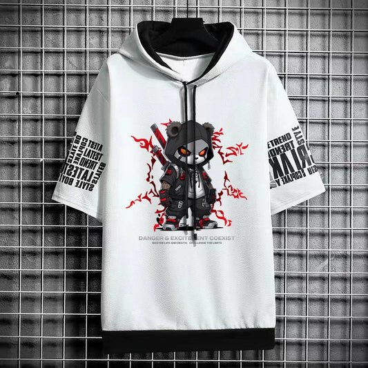 Men's Harajuku Hooded T-Shirt - Korean Fashion Streetwear