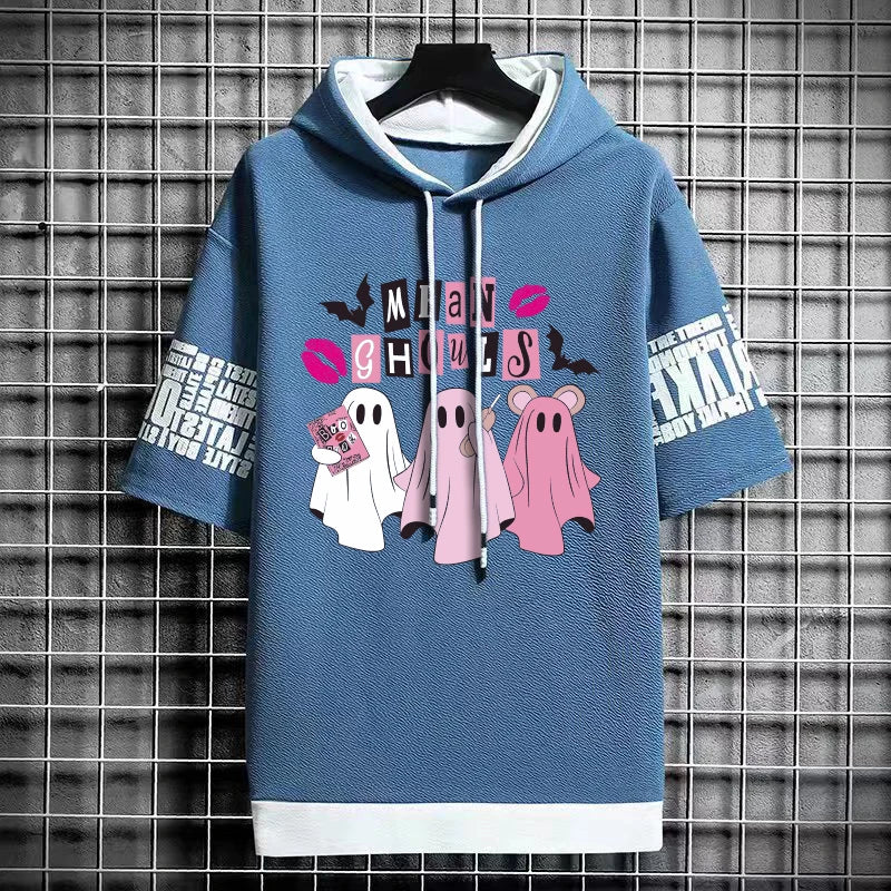Men's Winter Hooded Graphic T-Shirt - Harajuku Fashion Tee