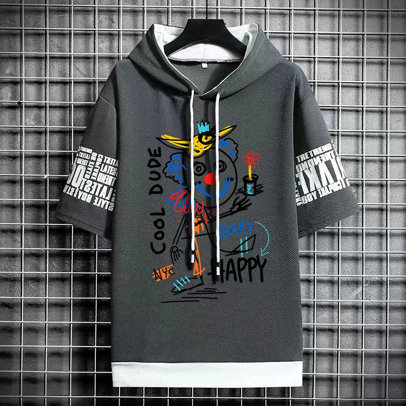 Men's Streetwear Hooded T-Shirt - Winter Graffiti Top