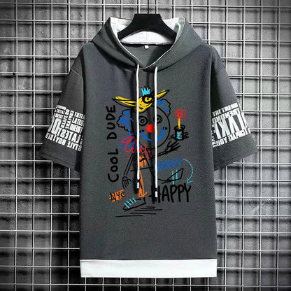 Men's Streetwear Hooded T-Shirt - Winter Graffiti Top