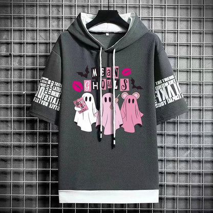 Men's Winter Hooded Graphic T-Shirt - Harajuku Fashion Tee