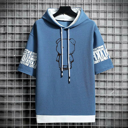 Men's Streetwear Hooded T-Shirt - Winter Graphic Print Tee