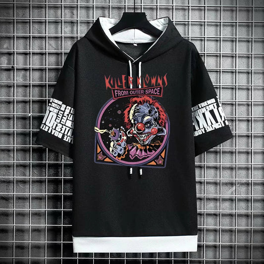 Men's Winter Hooded T-Shirt - Streetwear Clown Graphic Tee