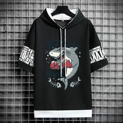 Trendy Men's Cartoon Hooded T-Shirt - Winter Streetwear Top