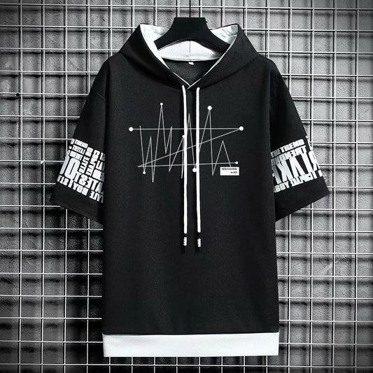 Men's Winter Hooded T-Shirt - Stylish Graphic Streetwear