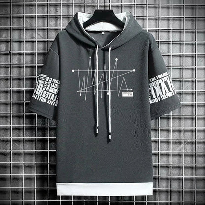 Men's Winter Hooded T-Shirt - Stylish Graphic Streetwear