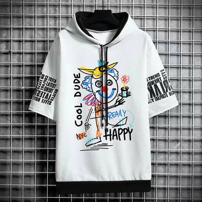 Men's Streetwear Hooded T-Shirt - Winter Graffiti Top