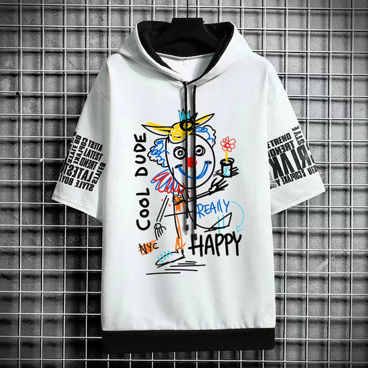 Men's Streetwear Hooded T-Shirt - Winter Graffiti Top