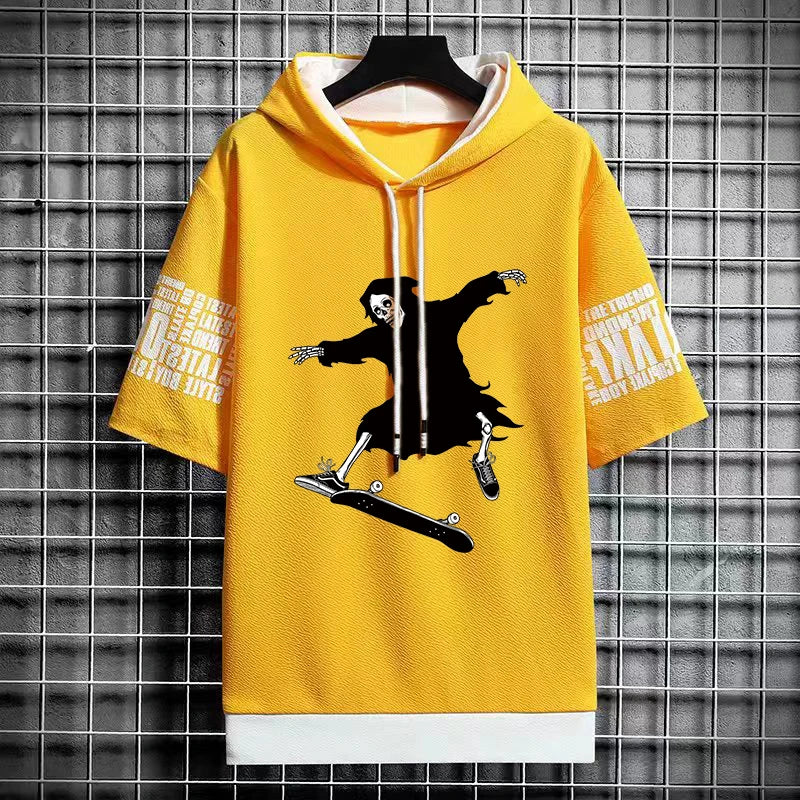 Men's Winter Hooded Skeleton Print T-Shirt - Harajuku Tee