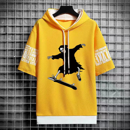 Men's Winter Hooded Skeleton Print T-Shirt - Harajuku Tee