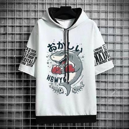 Trendy Men's Cartoon Hooded T-Shirt - Winter Streetwear Top