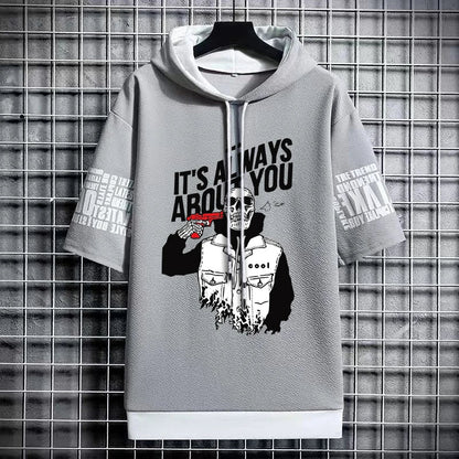 Men's Winter Hooded High Street T-Shirt - Skull Print Tee