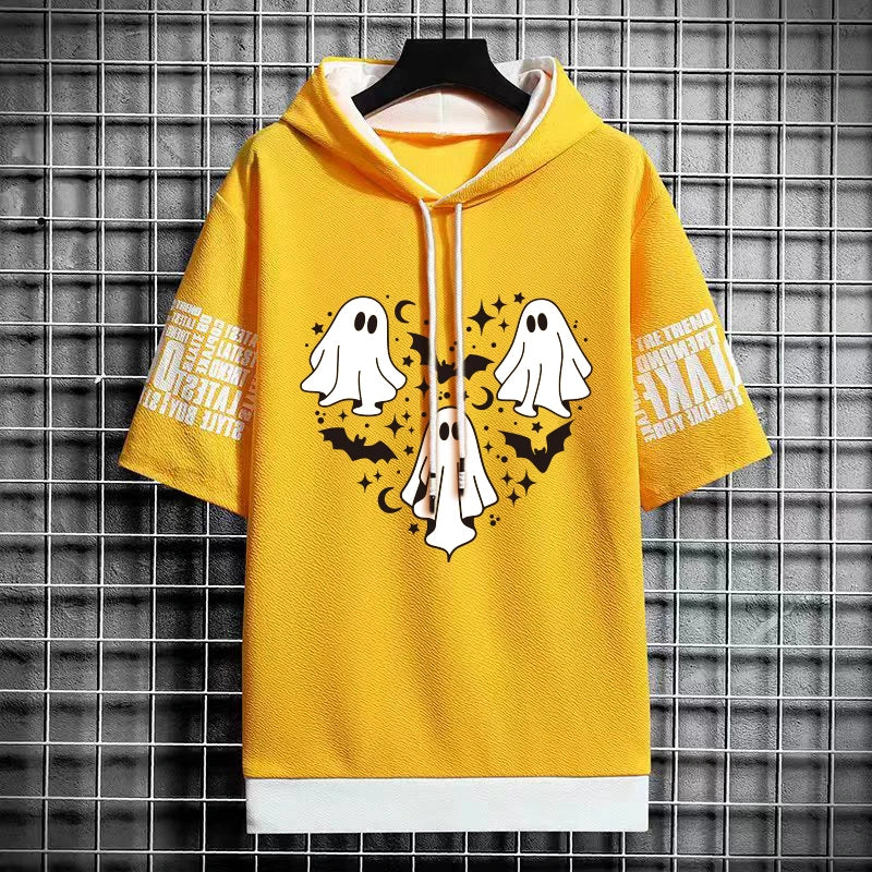 Men's Winter Hooded T-Shirt - Short Sleeve Streetwear Top