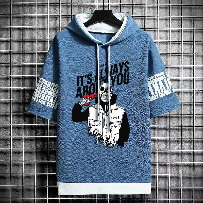 Men's Winter Hooded High Street T-Shirt - Skull Print Tee