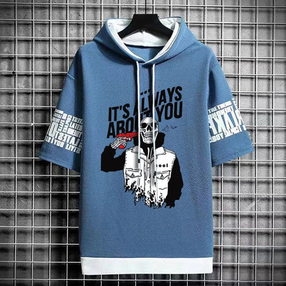Men's Winter Hooded High Street T-Shirt - Skull Print Tee