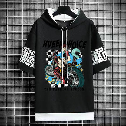 Men's Winter Hooded Graphic T-Shirt - Short Sleeve Top