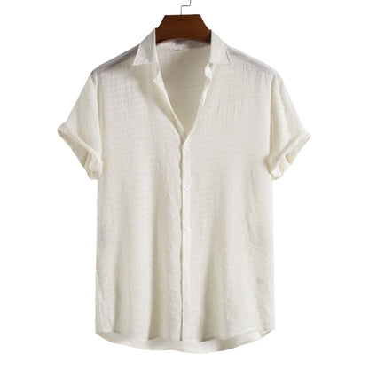 Men's Solid Color Shirt - Casual Short Sleeve, Trendy Lapel Fashion - PrimePick World