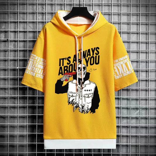 Men's Winter Hooded High Street T-Shirt - Skull Print Tee