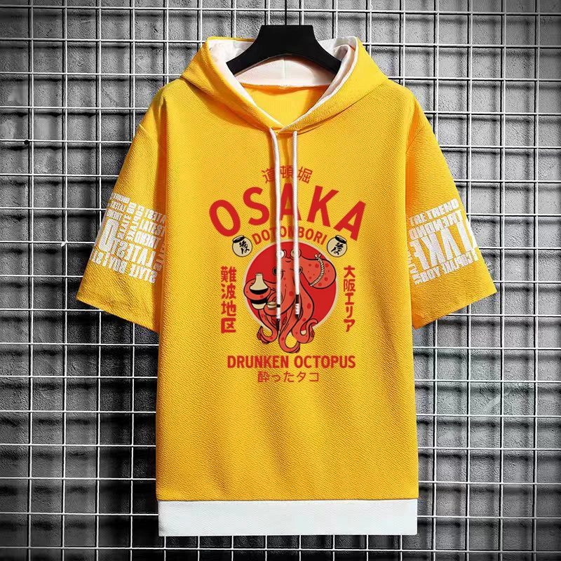Osaka Dotonbori Octopus Hooded T-Shirt - Japanese Streetwear