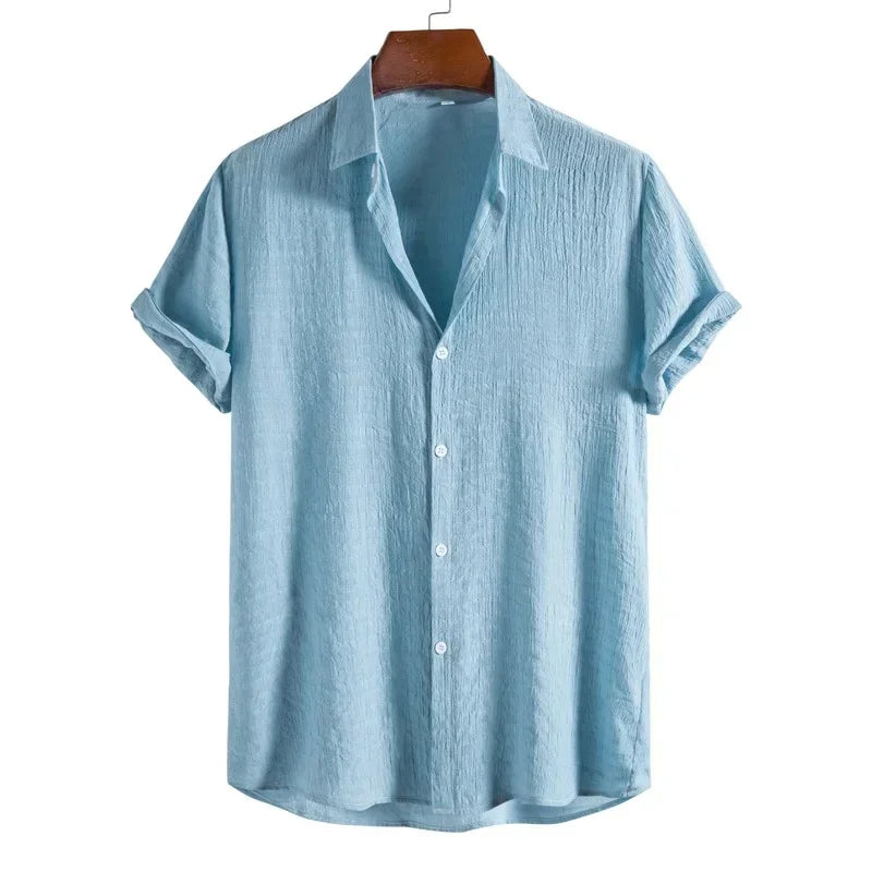 Men's Solid Color Shirt - Casual Short Sleeve, Trendy Lapel Fashion - PrimePick World