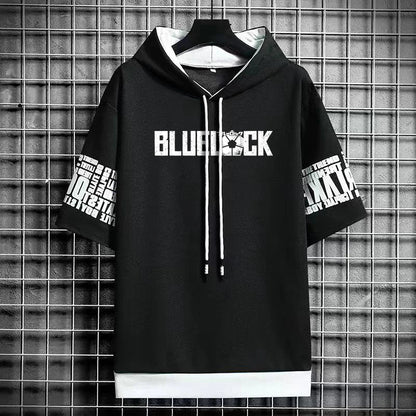 Men's Blue Lock Anime T-Shirt - Hooded Short Sleeve Tee