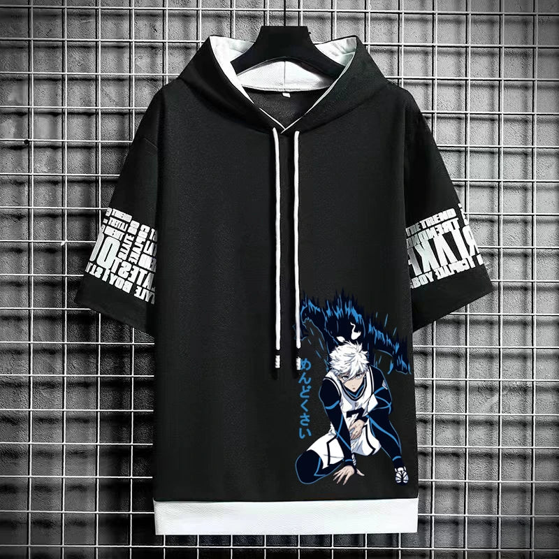 Men's Winter Hooded Graphic T-Shirt - Streetwear Anime Tee