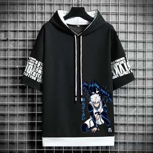 Men's Winter Hooded Graphic T-Shirt - Streetwear Anime Tee