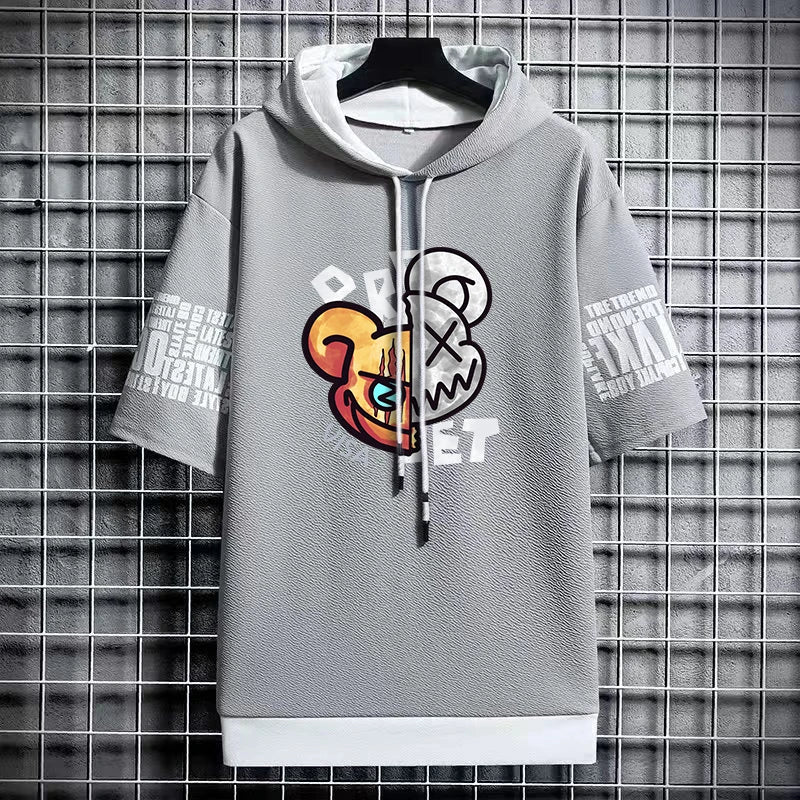 Men’s Winter Cartoon Print Hooded T-Shirt - Streetwear Top