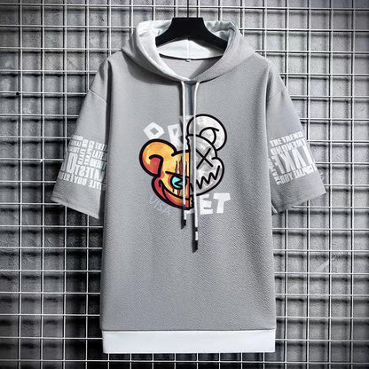 Men’s Winter Cartoon Print Hooded T-Shirt - Streetwear Top