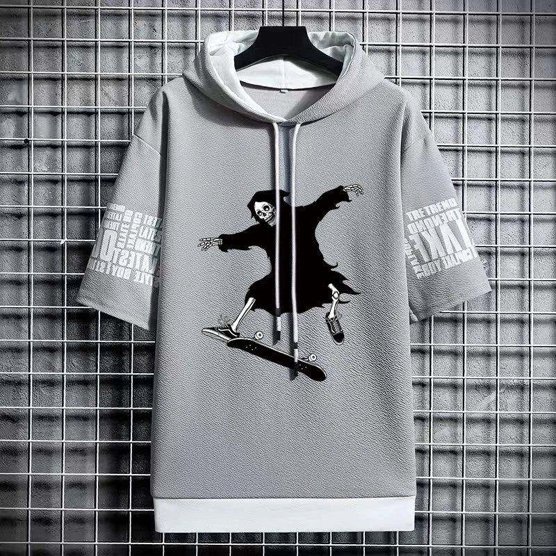 Men's Winter Hooded Skeleton Print T-Shirt - Harajuku Tee