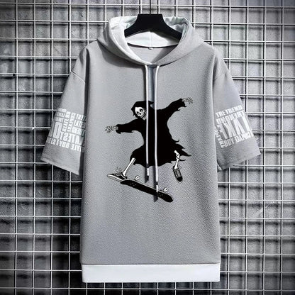 Men's Winter Hooded Skeleton Print T-Shirt - Harajuku Tee