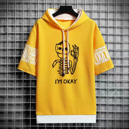 Winter Men's Hooded T-Shirt - Harajuku Skull Print Style