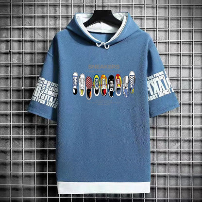 Men's Hooded T-Shirt - Graffiti Sneakers Graphic Streetwear