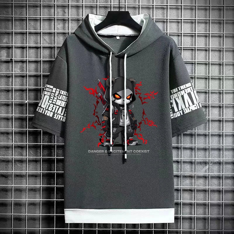 Men's Harajuku Hooded T-Shirt - Korean Fashion Streetwear