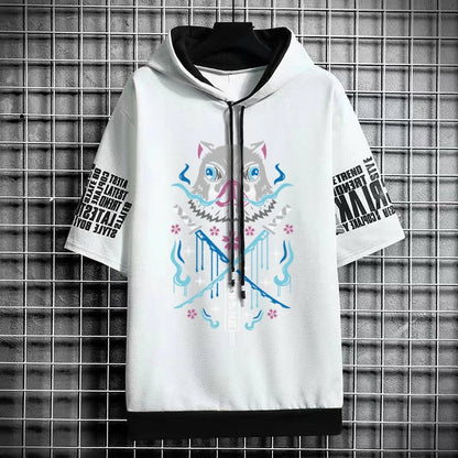 Men's Winter T-Shirt - Hooded Short Sleeve Streetwear