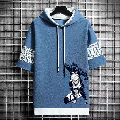 Men's Winter Hooded Graphic T-Shirt - Streetwear Anime Tee