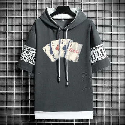Men's T-Shirt Streetwear Hoodie - Casual Graphic Print Tee