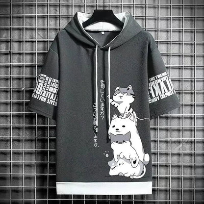 Summer Men's Hooded T-Shirt - Casual Harajuku Streetwear