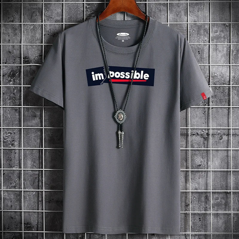 Men's Cotton T-Shirt - Impossible Letter Print Stylish Tee
