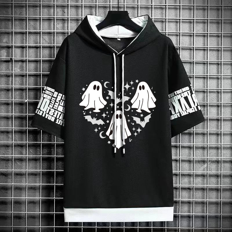 Men's Winter Hooded T-Shirt - Short Sleeve Streetwear Top