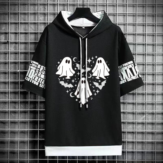 Men's Winter Hooded T-Shirt - Short Sleeve Streetwear Top