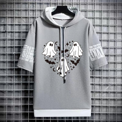 Men's Winter Hooded T-Shirt - Short Sleeve Streetwear Top