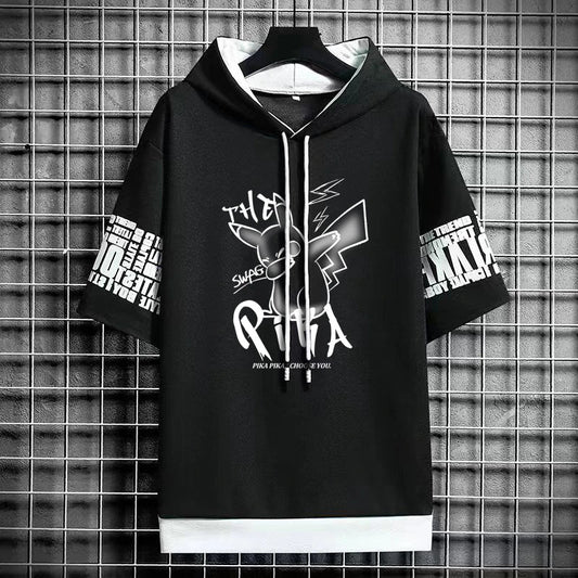 Men's Winter Hooded Graphic T-Shirt - Harajuku Anime Tee